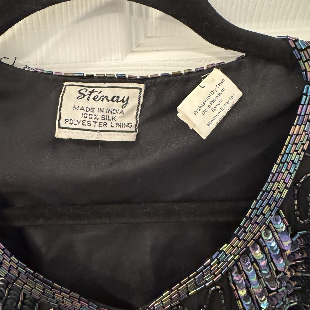 Stenay Beaded Sequin Silk‎ Top Cardigan Sz L VTG 80s 90s Cocktail Jacket Formal - Picture 2 of 9